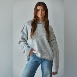 By Together Oversized Gray Exposed Seam Fuzzy Soft Knit Stretch Sweater Boutique
